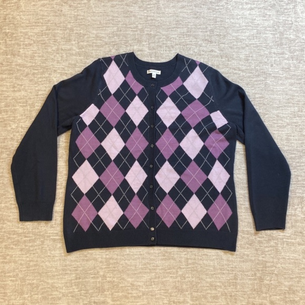 Croft & Barrow women's purple and gray argyle plaid cardigan sweater